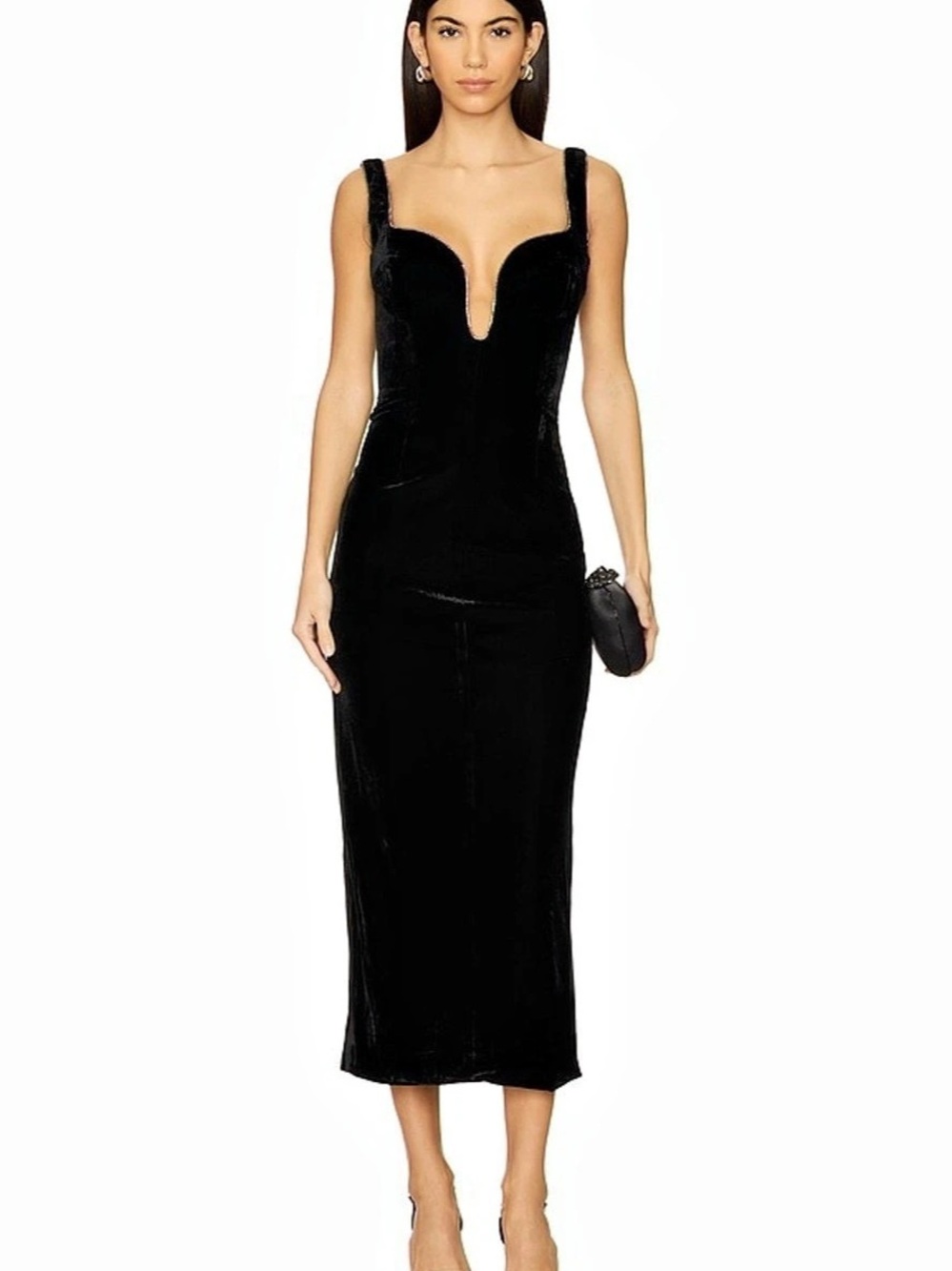 Bardot Black Velvet Midi Dress Size 4 Like New